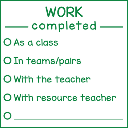 Work completed (checklist)