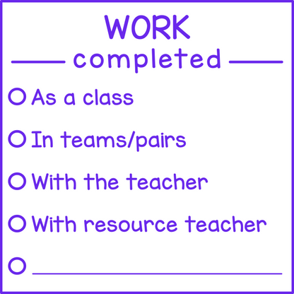 Work completed (checklist)